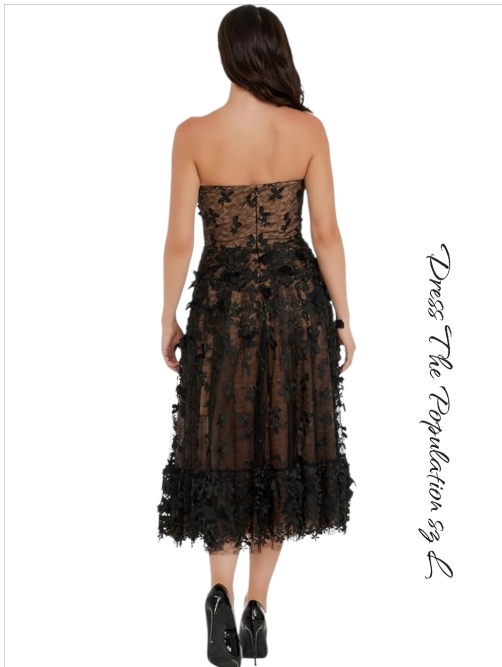 NWT Dress The Population Strapless Cocktail Midi Dress sz L - Picture 3 of 14